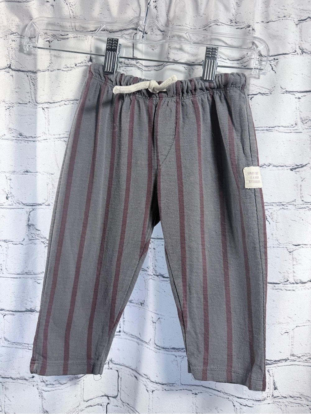 Zara Kids Gray and Burgundy Striped Pull-On Pants